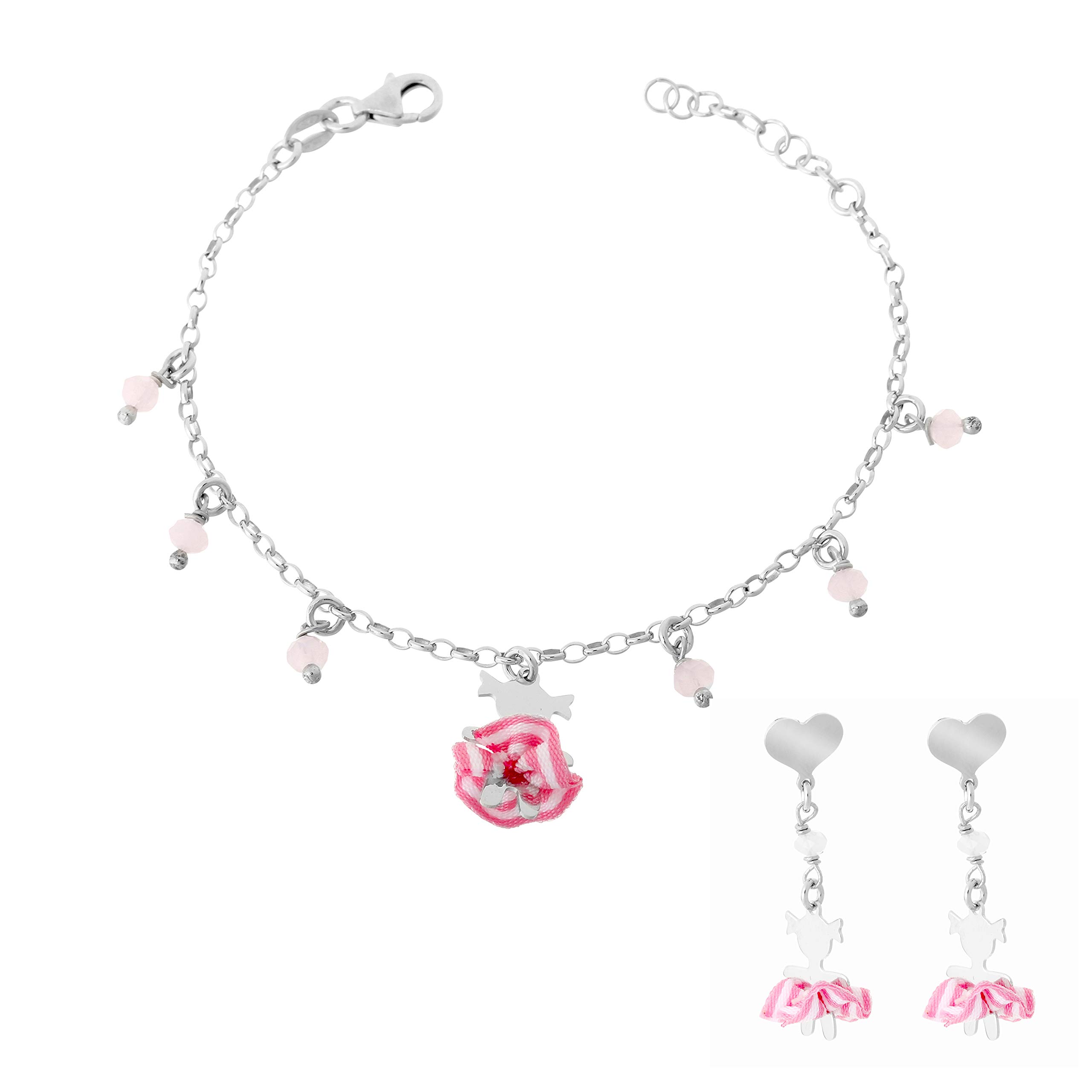 Orphelia 925 Silver Kids - Set di bracciale + orecchini a forma di cuore e ragazza con tutù