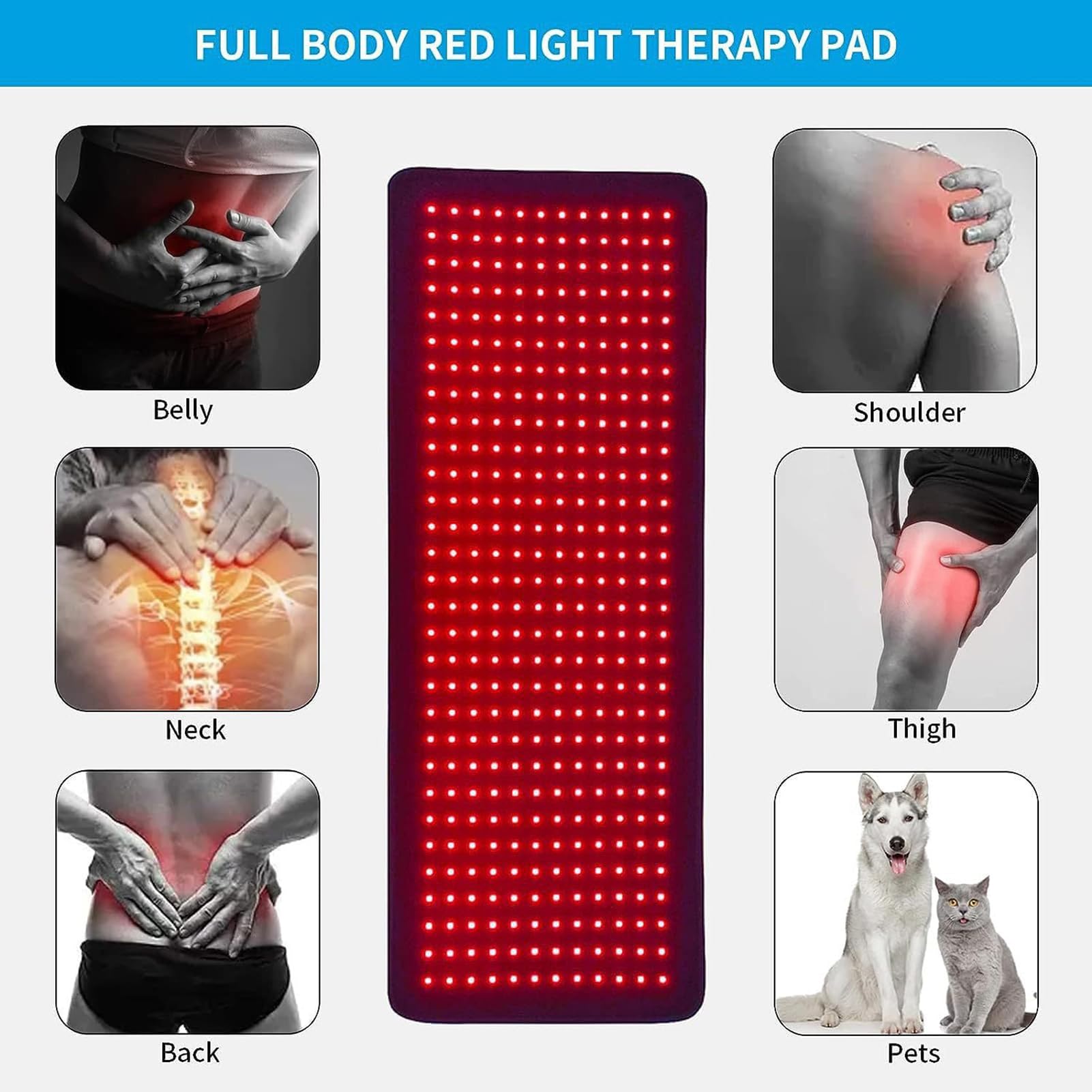 Ceinture Thérapie par la Lumière Infrarouge Rouge pour le Soulagement la Douleur, 660nm 850nm Luminothérapie Lampe Infrarouge, Coussinet Enveloppant Portable pour l'Épaule Arrière la Taille