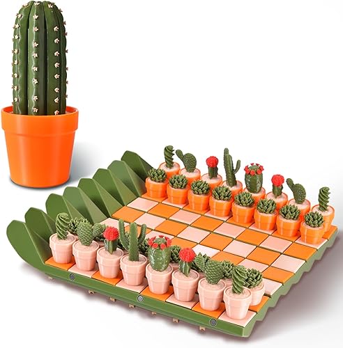 Juego de ajedrez de cactus Cactichess impreso en 3D Tablero de ajedrez de viaje portátil enrollable Juego de ajedrez magnético de cactus fácil de