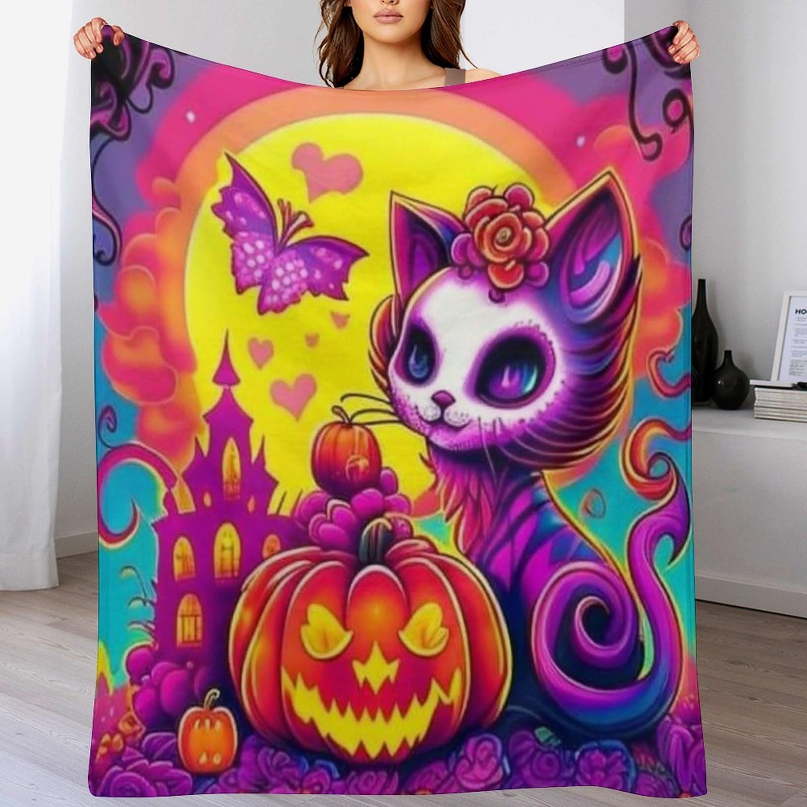 Couverture jeté flannel citrouille d'Halloween confortable douce chaud pour sofa 180x200