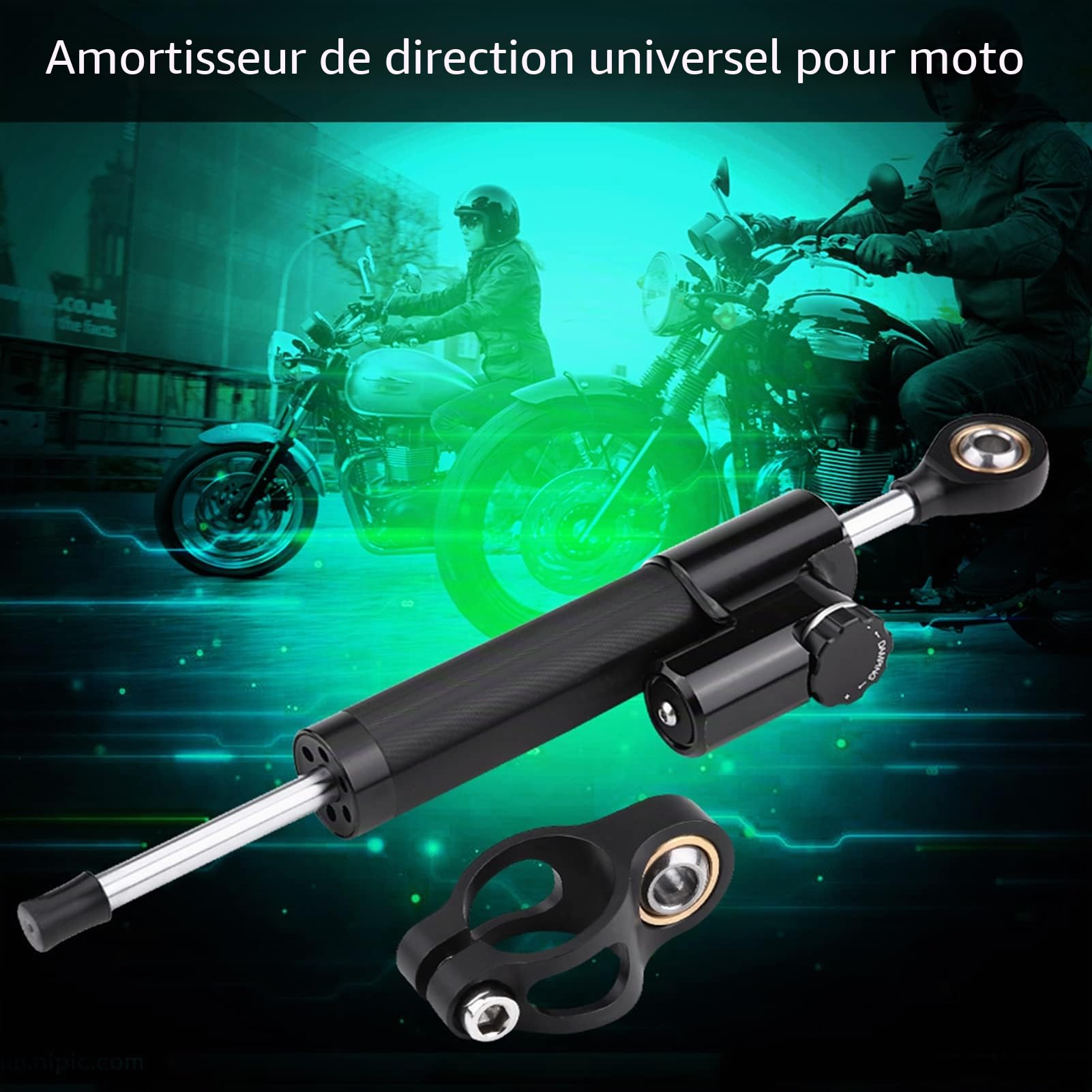 Amortisseur de direction pour moto, 26 cm Aluminium Iversal Guidon de moto Stabilisateur d'amortisseur de direction, L Contrôle de sécurité inversé