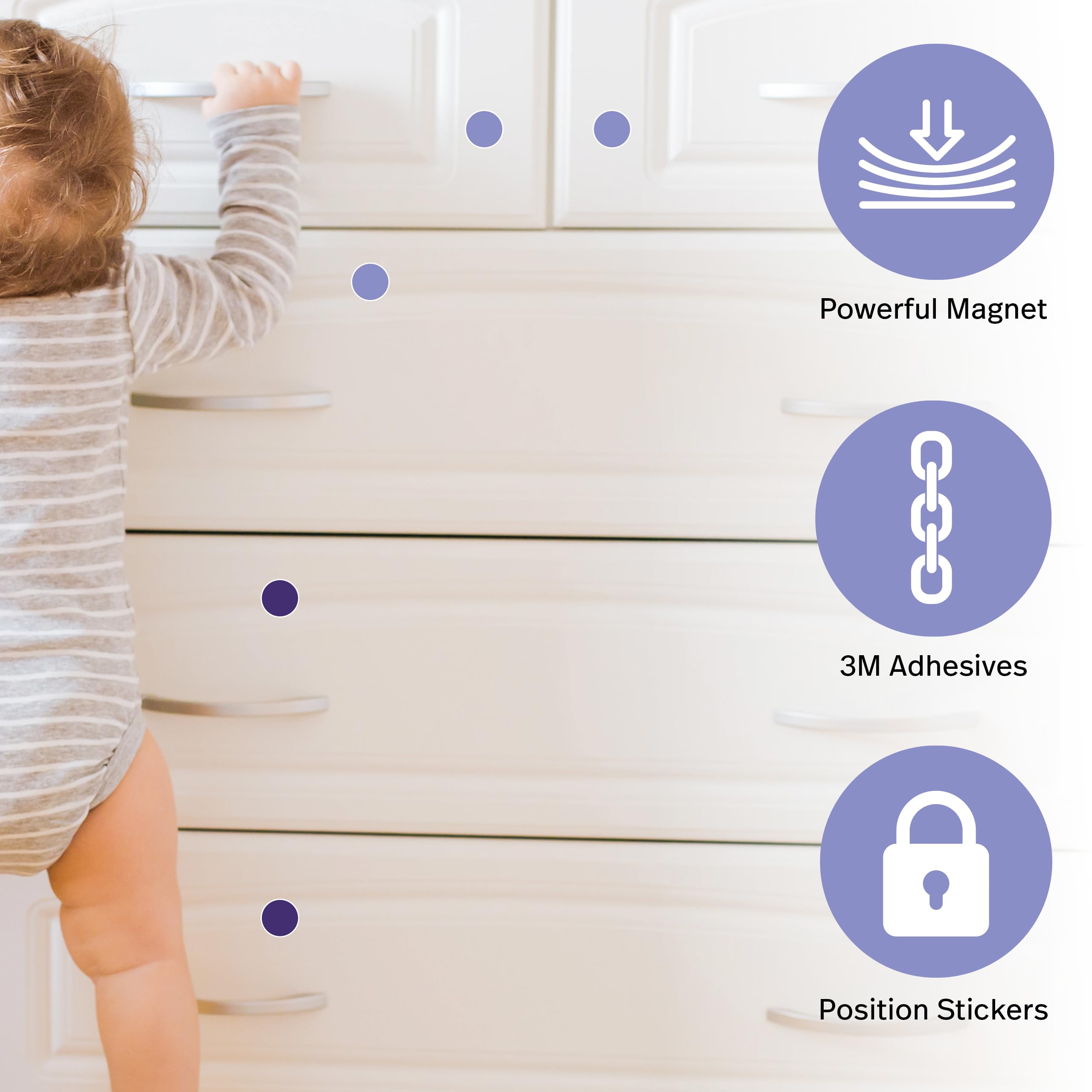 Matana - 20 Serrature di Sicurezza Autoadesive Magnetiche per Bambini con 4 Chiavi - Armadi e Cassetti - Installazione Facile - Nessuna Vite o Foratura