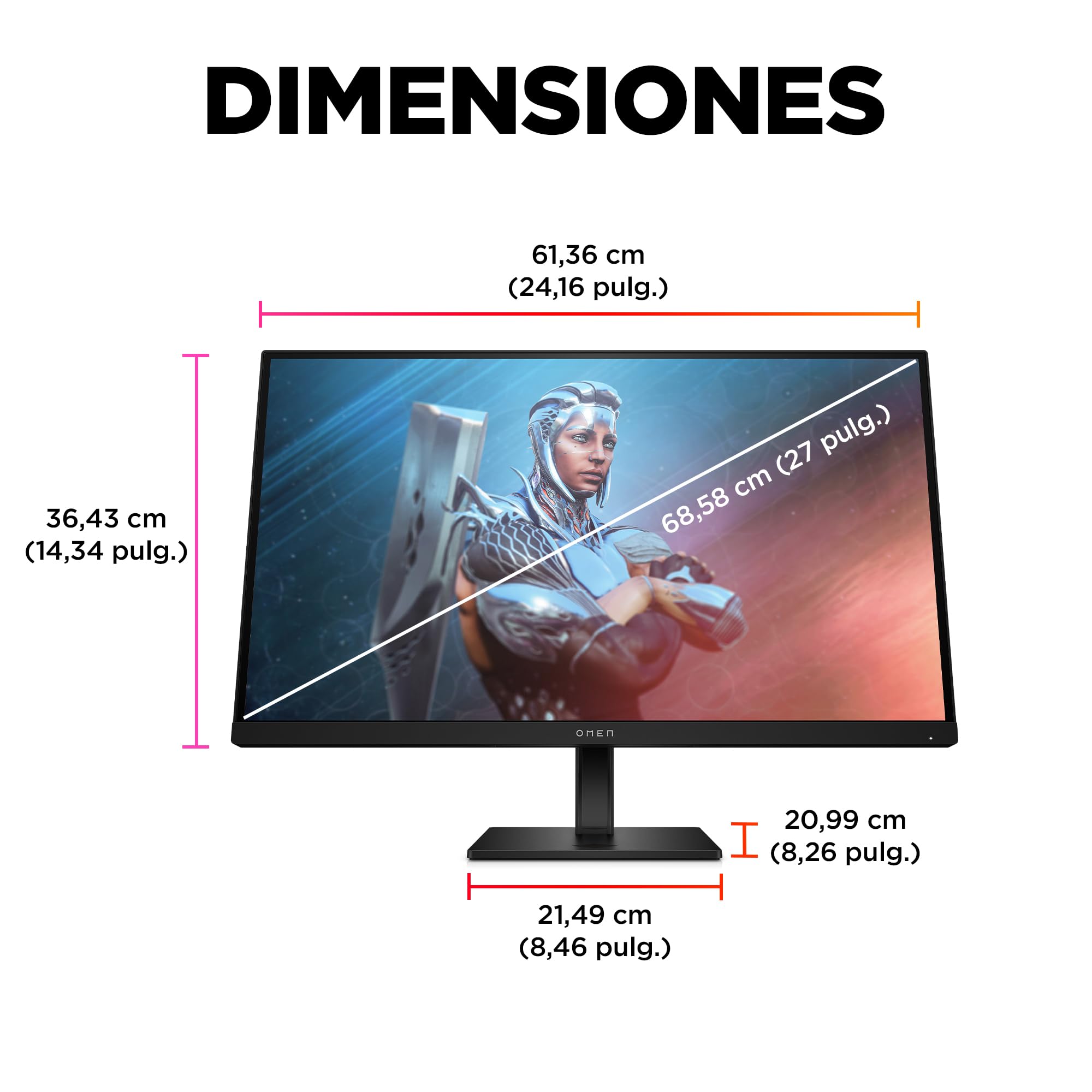 HP OMEN 27 – Monitor Gaming de 27" FHD 1920 x 1080 a 165Hz, IPS, 16:9, 1ms, HDMI, Antirreflejo, HDR, DisplayPort, AMD FreeSync Premium, Compatible con Consolas Negro, Plano