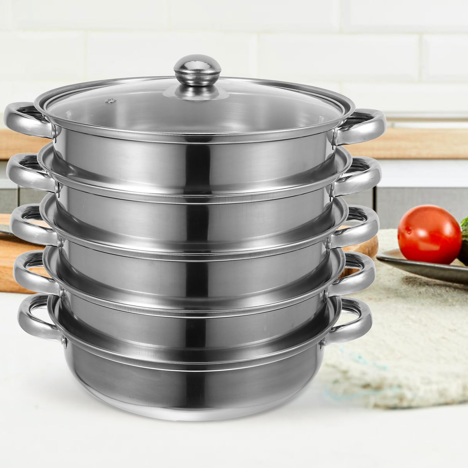 Pentola per Zuppa in Acciaio Resistente a Strati Multiuso per Cottura a Vapore e Bollitura Profonda Facile da Pulire per Cucina Casalinga