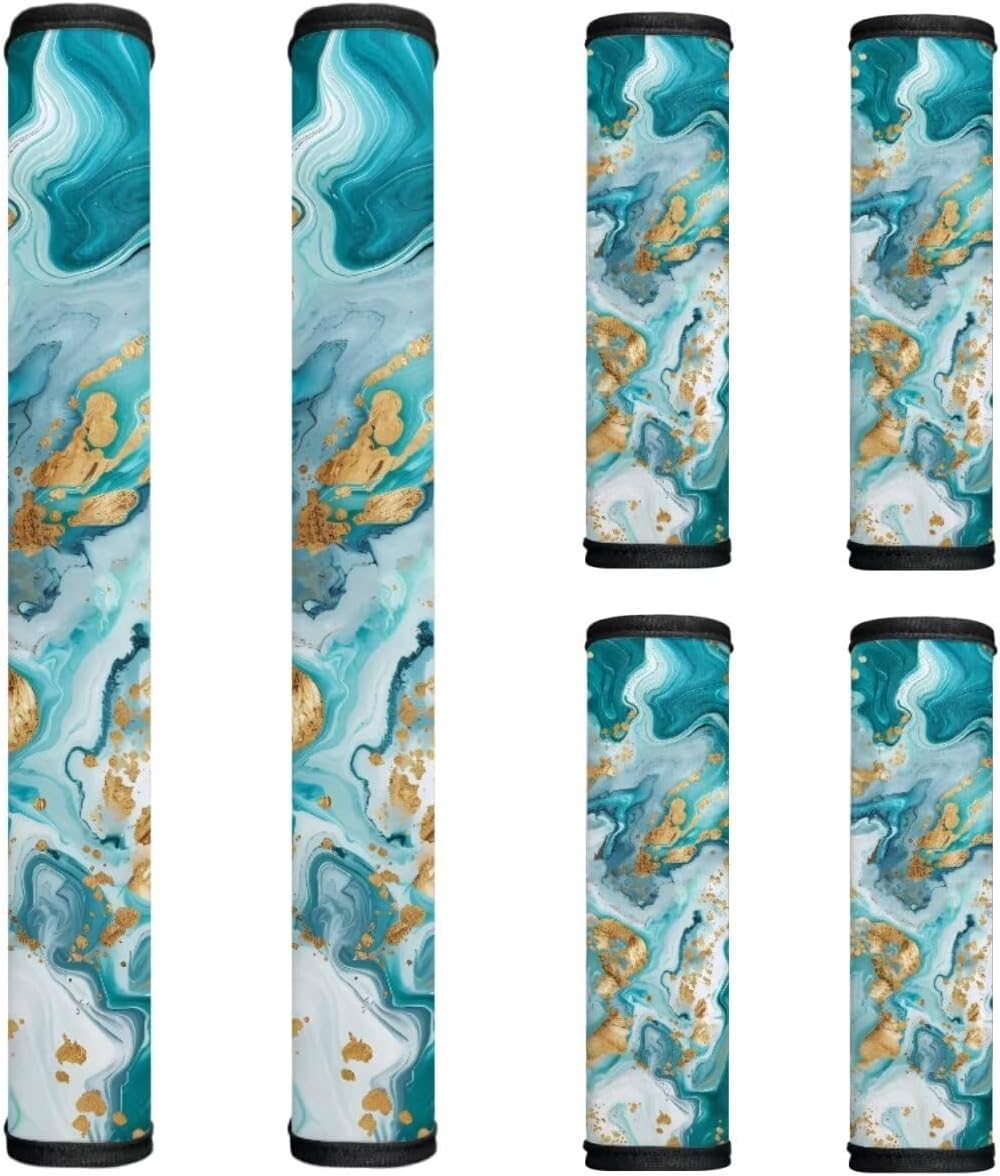 6 PCS Refrigerator Door Handle Covers Sturdy Neoprene Kitchen Appliance Gloves Fridge Dishwasher Oven Handle Sleeve Protector Cozy Home Decor, Teal White Golden Marble