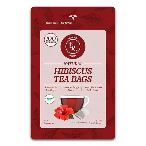 Gourmet Royale Té de hibisco, 100 unidades, bolsas de té sostenibles, flores de hibisco puras, sin cafeína y azúcar, sin OMG y vegano, cultivado en