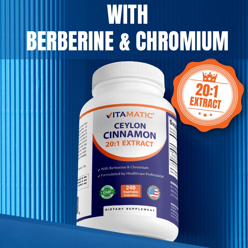 Vitamatic Ceylon Cinnamon & Berberine with Chromium, 240 Vegetable Capsules — Amazon image 7