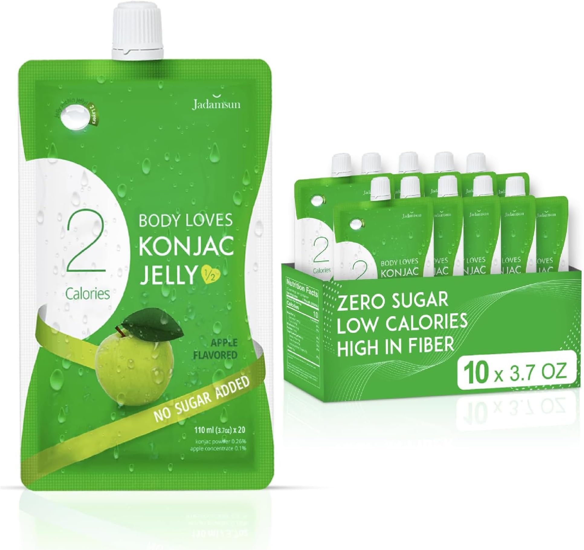 Jadamsun Konjac Jelly (Apple, 10 pcs) - Lowest Calorie Healthy Korean Snack, Dietary Fiber, Sugar-Free Jelly Drink. Vegan, Low-Calorie, Gluten-Free