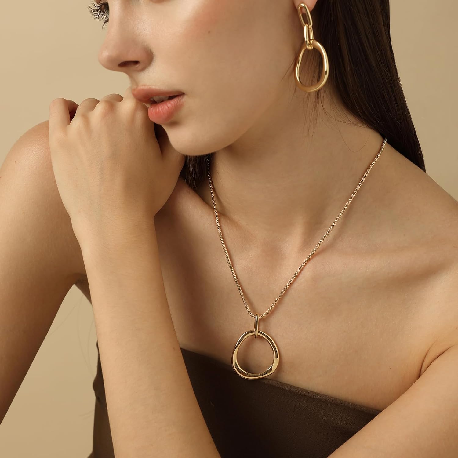 COBI Pendant Necklaces for Women, 18K Gold & Rhodium Plated Four Leaf Clover with CZ, Open Circle Karma Eternity Pendant, Link Chain Necklace with T-Bar Charm, Adjustable 16"+2" Dainty Jewelry Gift - Image 6