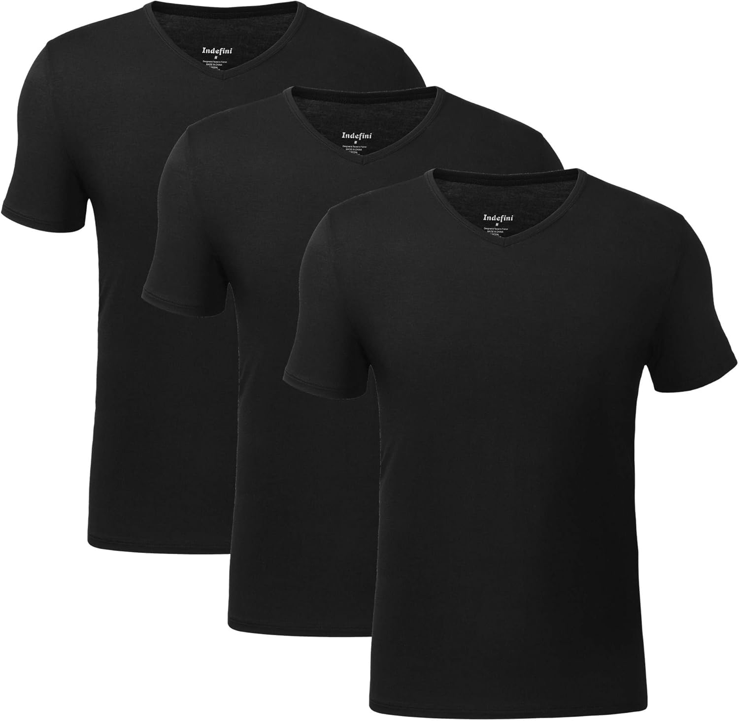 Indefini Men's Micro Modal Undershirts VNeck Soft Comfy Slim Fit Tees