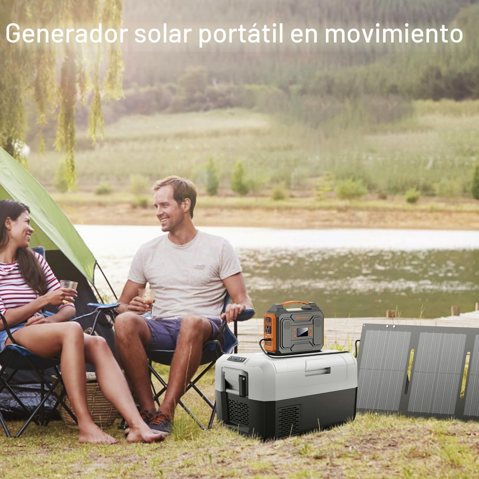 Generador solar portátil, estación de energía portátil de 300 W con panel solar plegable de 60 W, onda sinusoidal pura de 110 V, paquete de batería de litio de 280 Wh con salida de CA CC para uso en