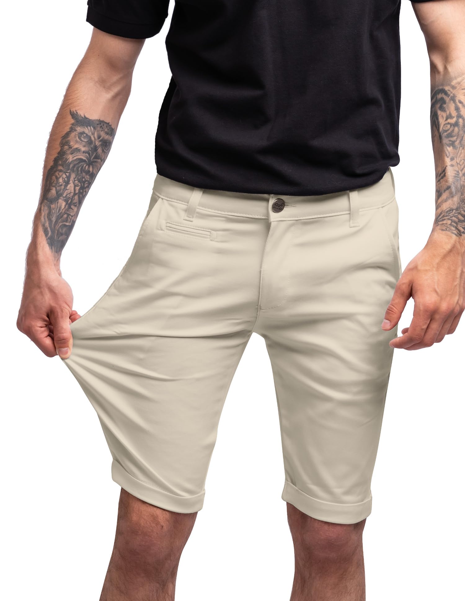 strongAnt Chino Shorts Herren Power Stretch Slim Fit. Bermuda Kurze Hose Sommer Baumwolle. Chinoshorts Weiss Schwarz Grau Dunkelblau