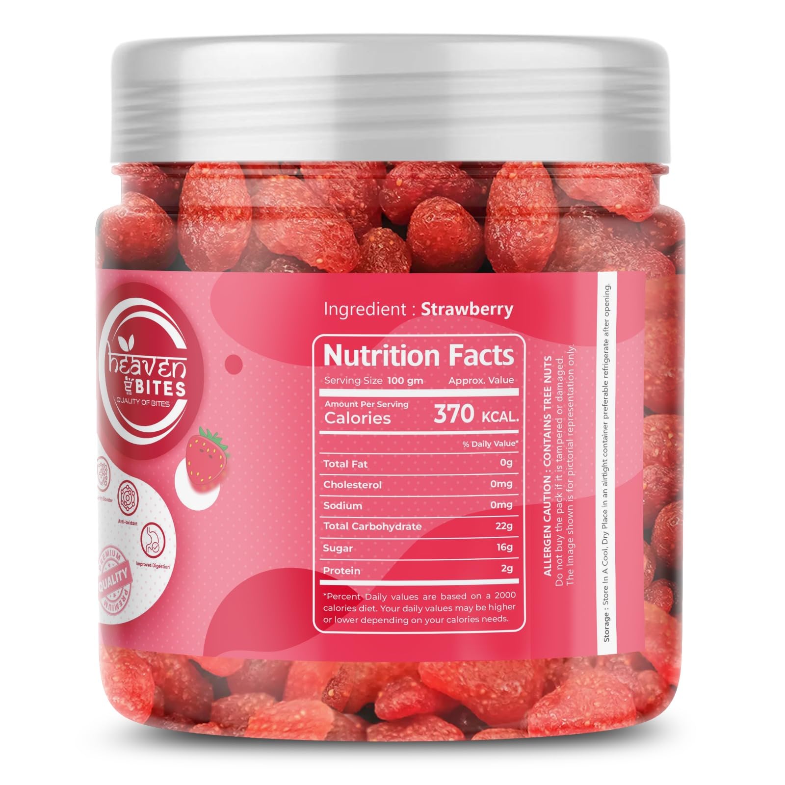 Heaven Bites Dried Strawberry 1000 GM| Wholesome and Natural Stawberries | Plant Based Protein | 100% Natural Rich in Vitamins & Minerals Dehydrated Strawberries Dry Fruit Whole & Dry Strawberry - Image 2 thumbnail