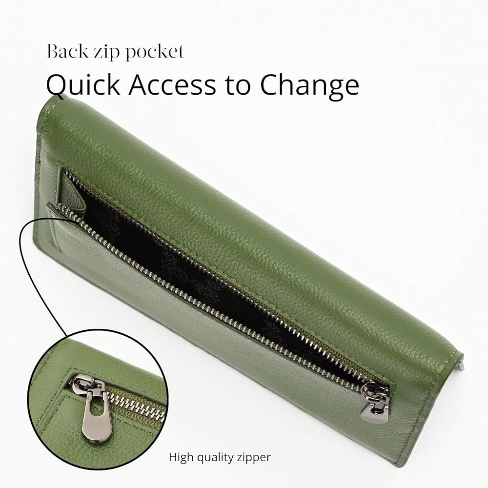 Bveyzi Ultra Slim Thin Leather RFID Blocking Credit Card Holder Bifold Clutch Wallets for Women