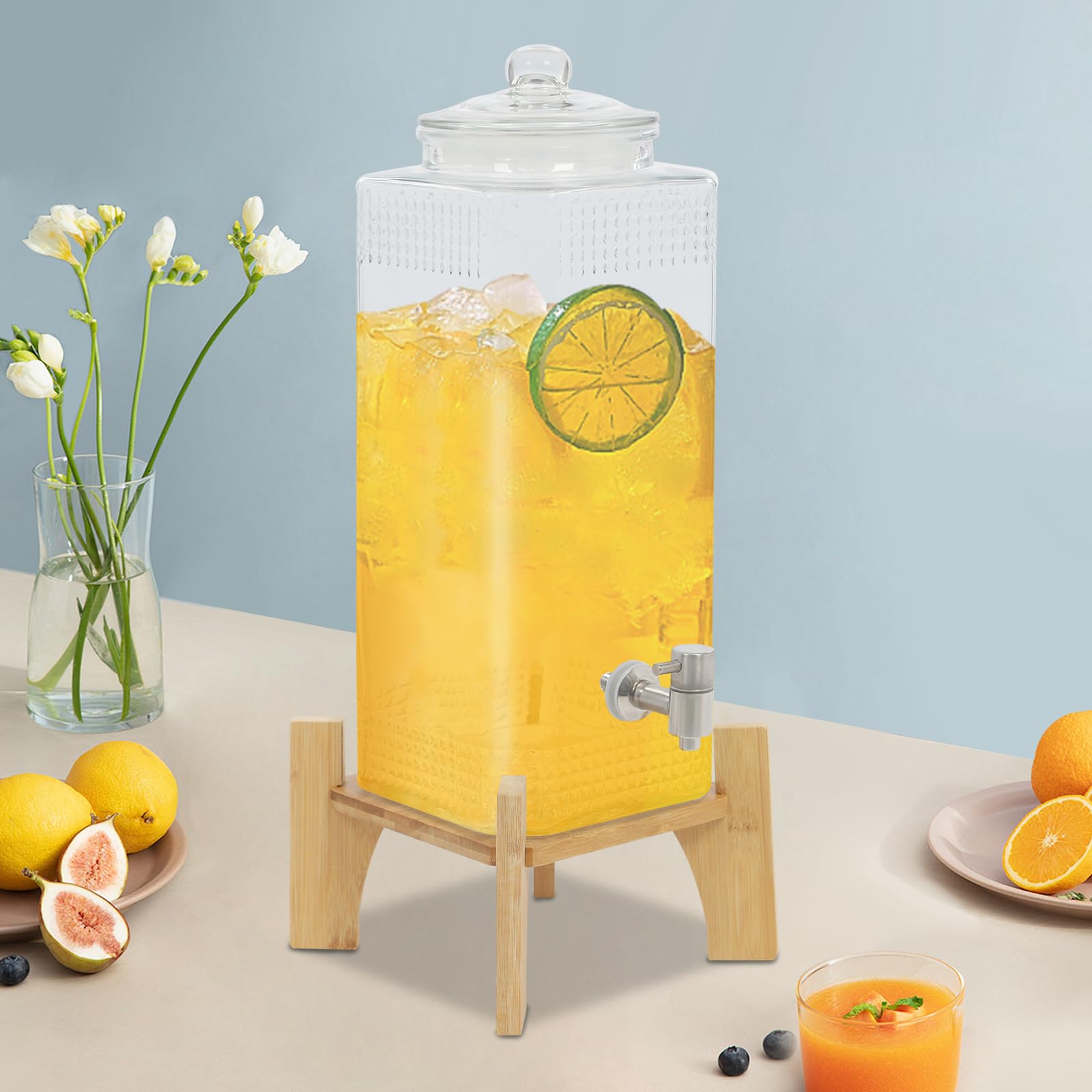 Dispenser di bevande da 10 l con rubinetto, dispenser d'acqua con supporto, bottiglia di vetro e rubinetto in acciaio inox, per bevande calde o fredde, succhi e bevande da tè