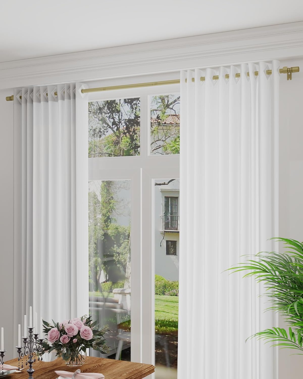 Curtain Rods for Windows 28 to 42 inches, 6/8 inch Diameter Adjustable Length End Cap Style Curtain Rod Set, Decorative Curtain Rod with Brackets - Gold thumbnail