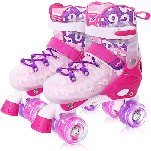 Nattork Kids Roller Skates, 4 Size Adjustable, All 8 Light up Wheels Roller Skates for Girls Boys Women, Fun Illuminating Rollerskates for Kids Ages 4-12, Beginners Sports