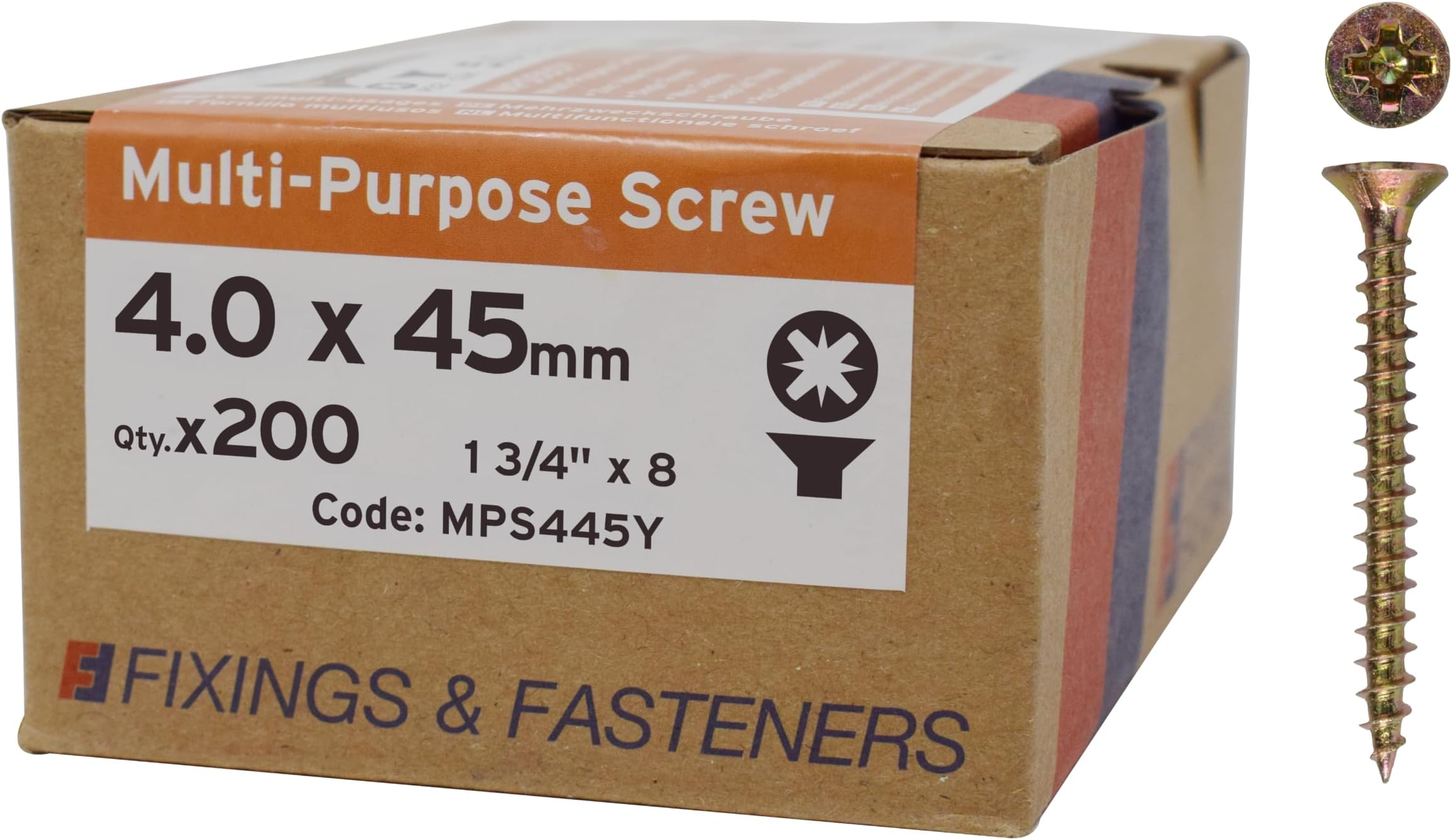 ForgeFix Multi-Purpose Single Thread Screws | 4.0 x 45mm | Zinc Yellow Passivated | Box 200