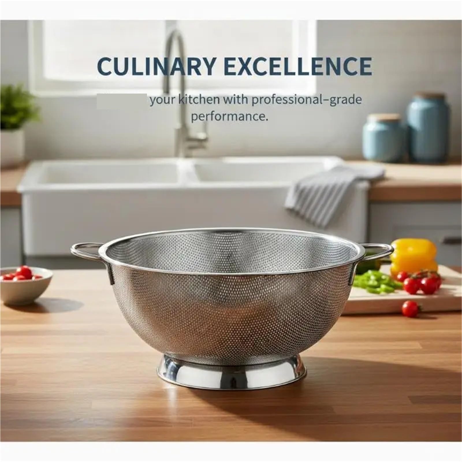 Colador de acero inoxidable con doble Mango, cesta coladora Pasta for alimentos Base anillo sólido autodrenante, filtro malla fina, 2 uds para Pasta Verduras y Frutas