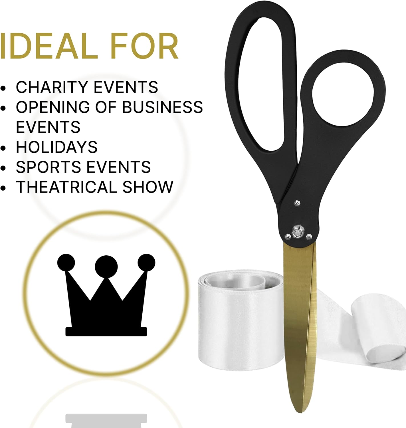 Premium Black Big Scissors for Ribbon Cutting Ceremony Kit Grand Opening Ribbon and Scissors for Cutting 25 inch (White Ribbon Included)