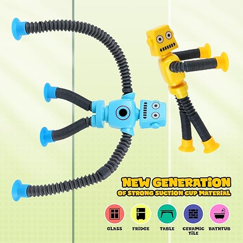 Miniatura 6 de Ochine Paquete de 4 juguetes robóticos telescópicos con ventosa, juguetes para ansiedad que cambian de forma para niños pequeños, tubos de