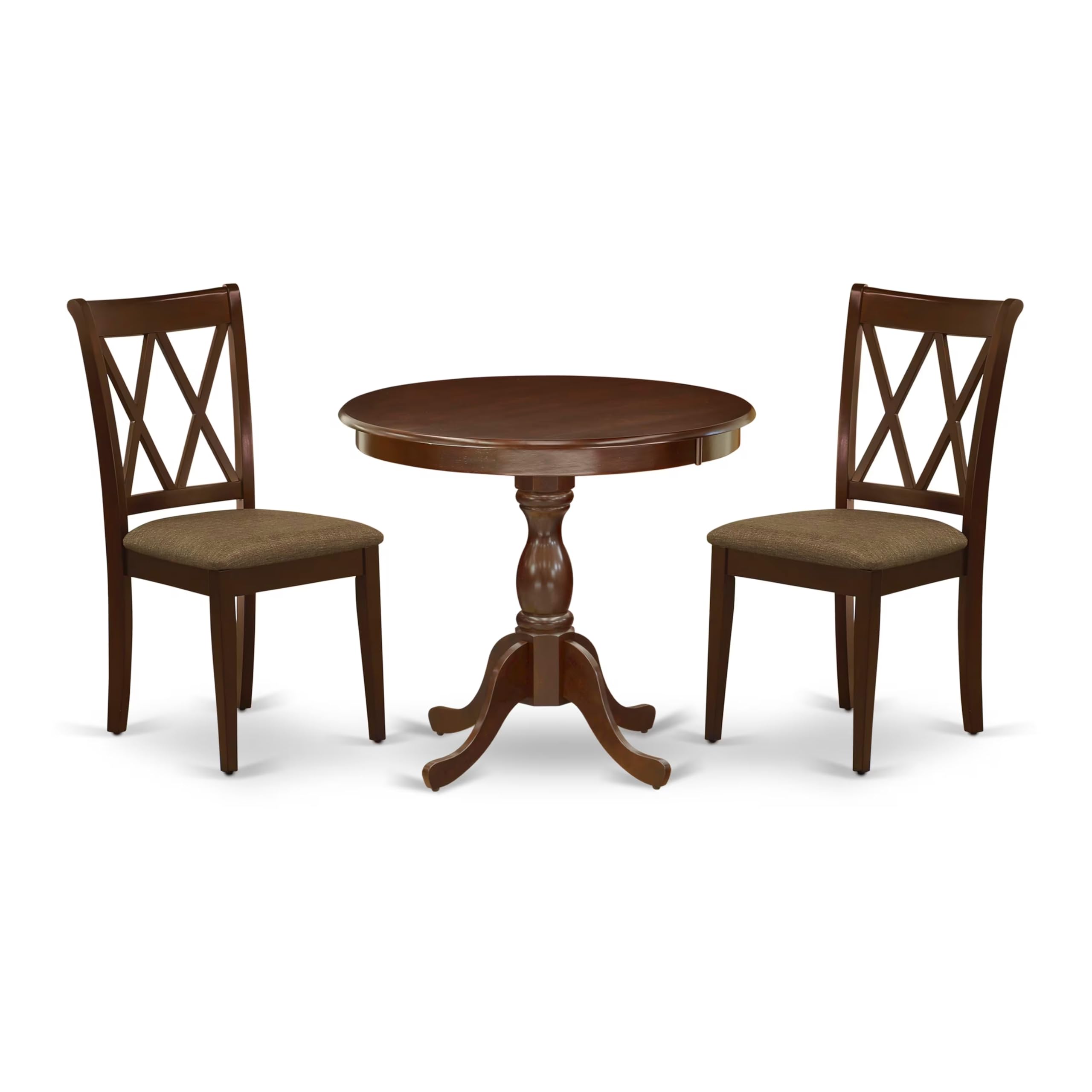 Set Tavolo Da Pranzo 3 Pezzi East West Furniture – Tavolo Rotondo In Legno + 2 Sedie – Mogano – 106 X 107 Cm