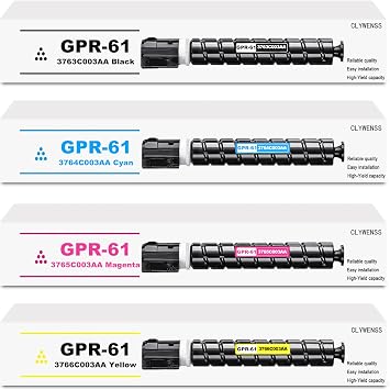 GPR-61 GPR61 Toner Cartridge Replacement for Canon GPR-61 GPR61 3763C003AA for ImageRUNNER Advance DX C5840i C5850i C5860i C5870i Printer Black Cyan Magenta Yellow, 4-Pack