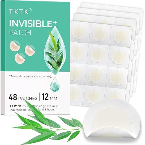 TKTK Pimple Patches, 12 mm Invisible Acne Patches for Face with Salicylic Acid, 0.01cm Extra Thin Outer Edge, Hydrocolloid Zit Patch for Pustule, Whitehead, Cystic Acne Spot, 48 Count