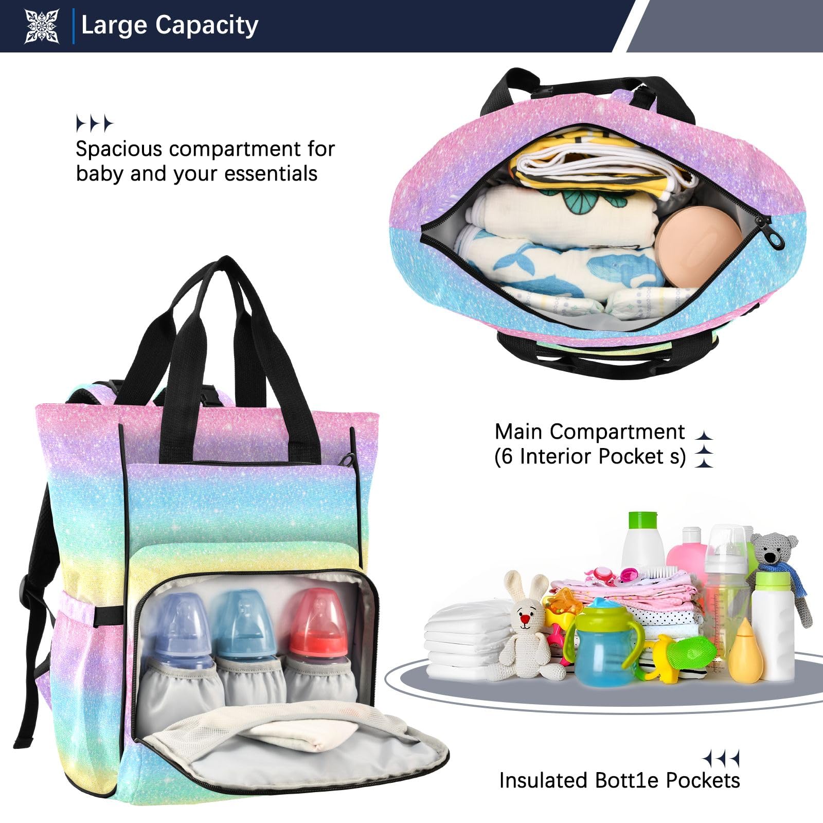 Mnsruu Mochila para pañales de bebé de colores arcoíris, bolsa grande, impermeable, bolsas de pañales de viaje para mamás y papás