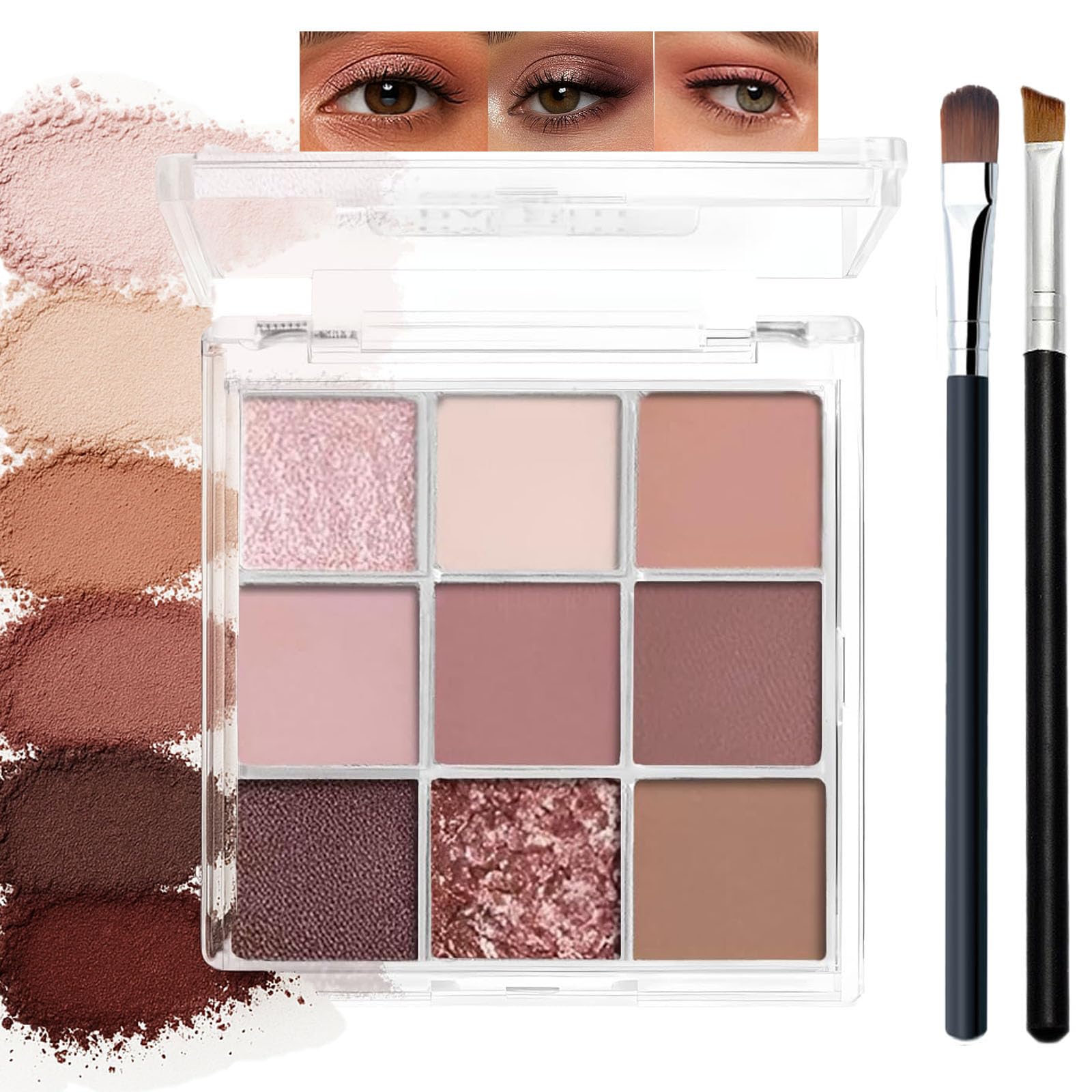 9-Color Nude Pink Eyeshadow Palette with Shimmer & Matte Finishes, Highly Pigmented Waterproof Formula