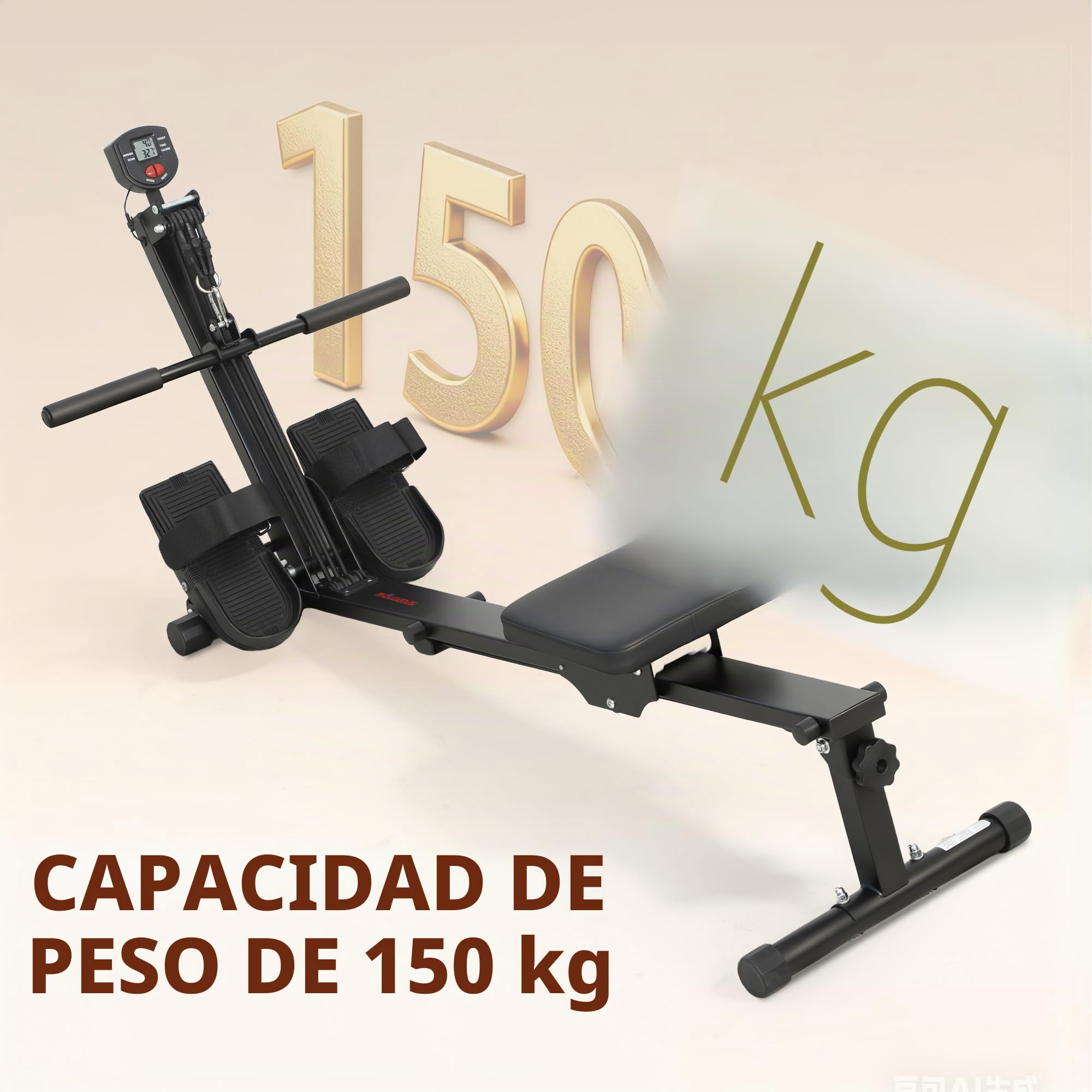 SPORTNOW Máquina de remo para casa, máquina de remo compacta silenciosa con resistencia elástica, monitor LCD, asiento acolchado, para entrenamiento de todo el cuerpo, capacidad 150 kg, ahorra espacio