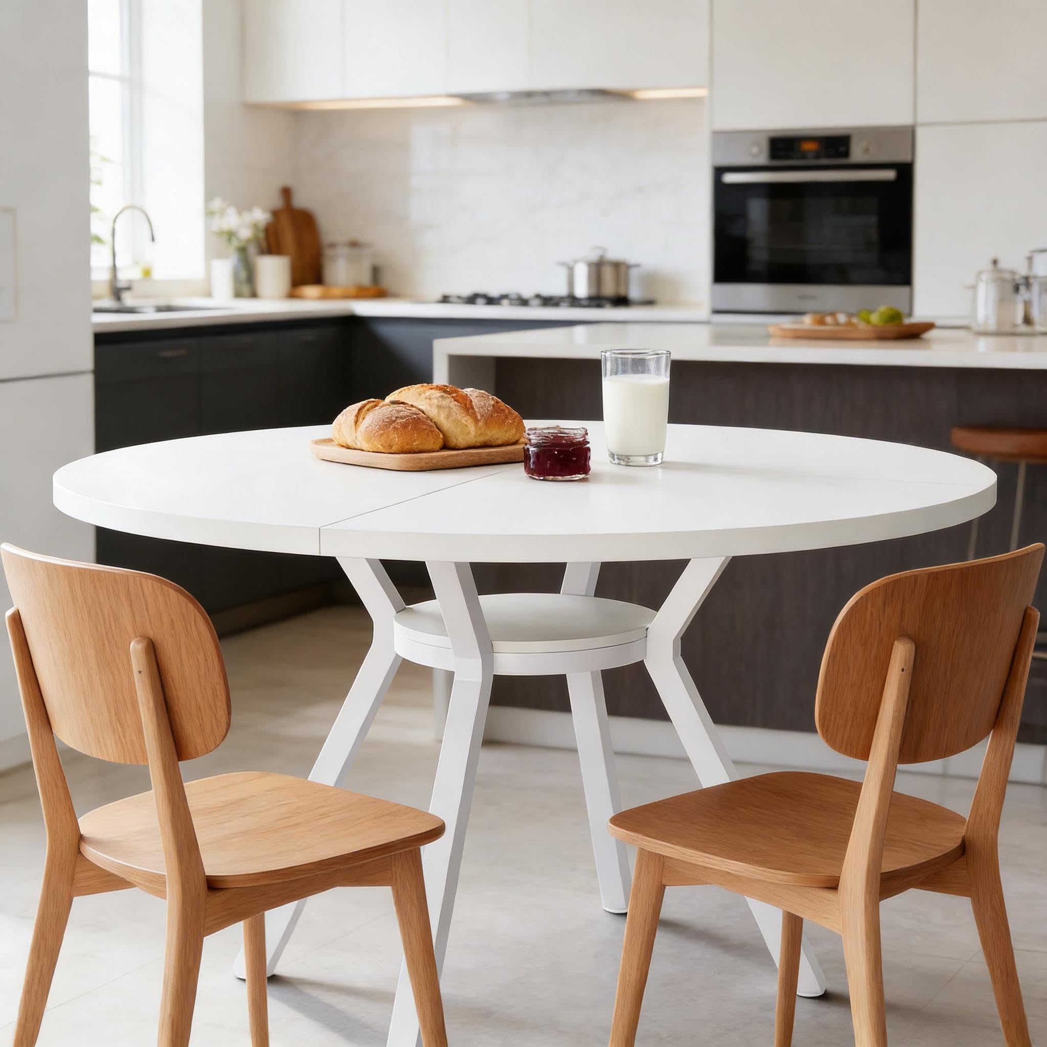 Table à manger ronde de 120 cm pour 4 à 6 personnes, table de cuisine blanche avec cadre en métal, polyvalente comme table basse ou table de réception