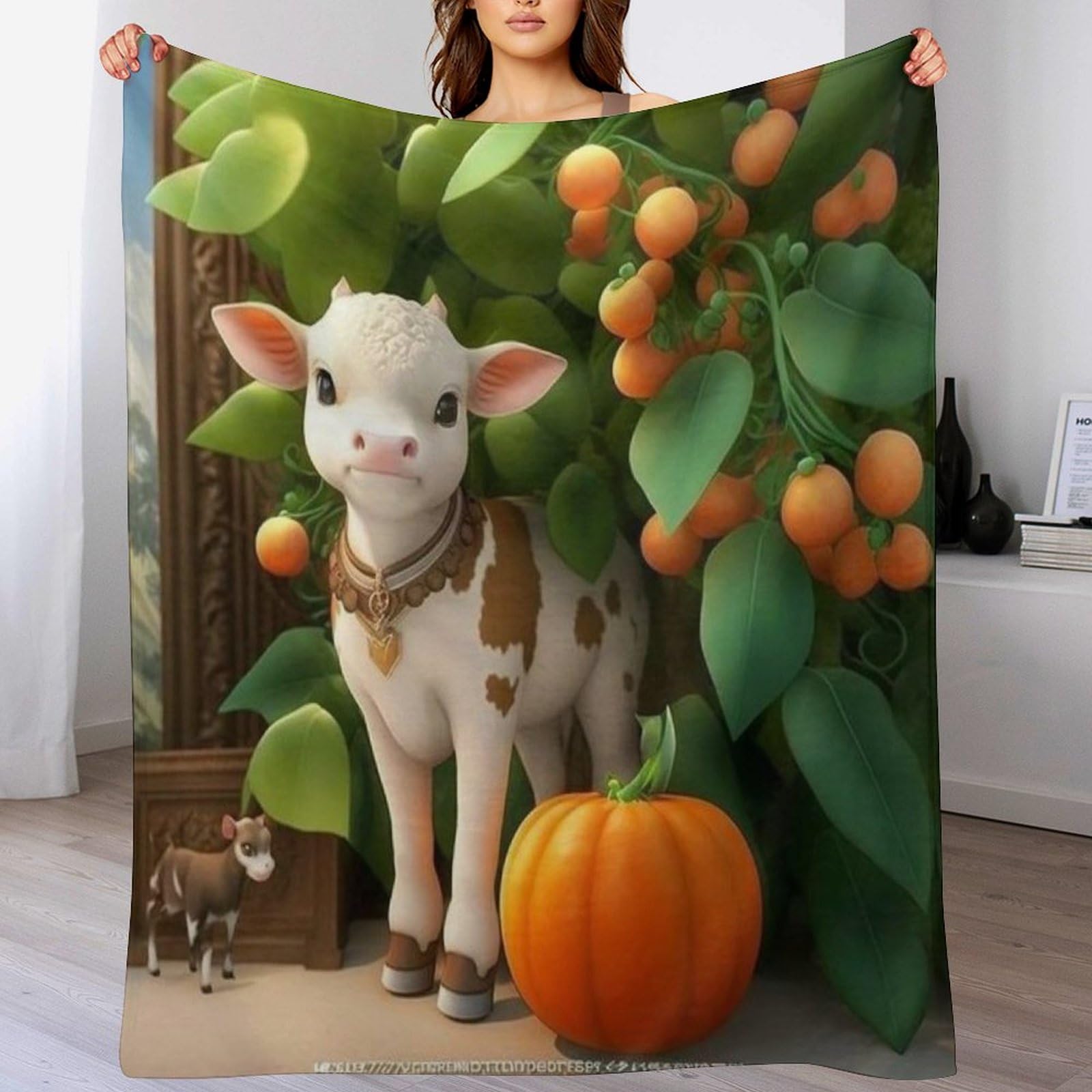 Couverture motif vache en polaire de flannel 130x150 cm pour lit et canapé