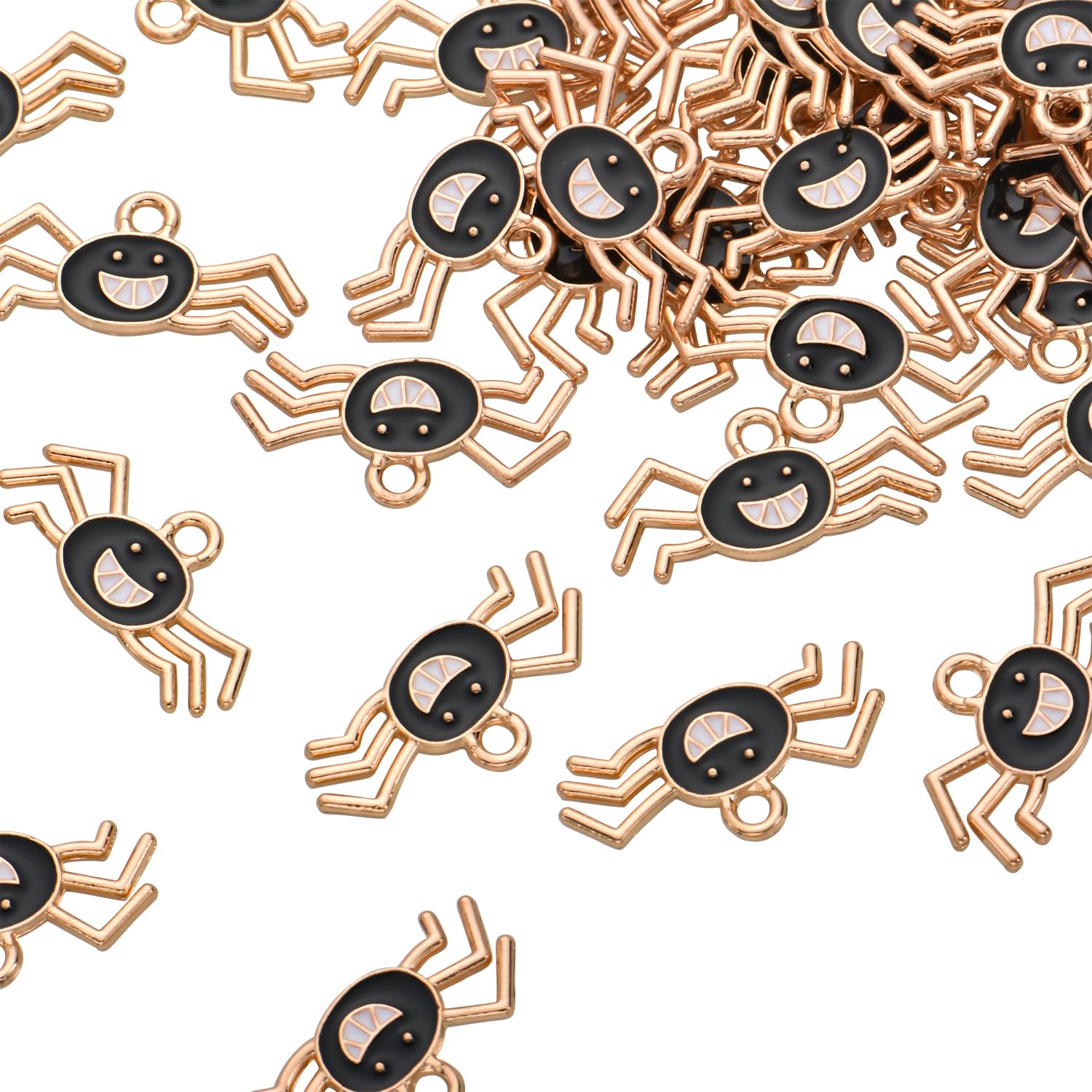 VIDRIO Pack of 80 Halloween Spider Enamel Charms Gold Plated Colored Pendants Accessories for Necklace Bracelet Jewelry Making DIY Crafting