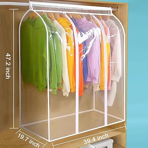 Miniatura 9 de Bolsas de ropa de 50 pulgadas para colgar ropa, bolsas grandes translúcidas esmeriladas con cremallera y cierre de gancho y bucle, material de