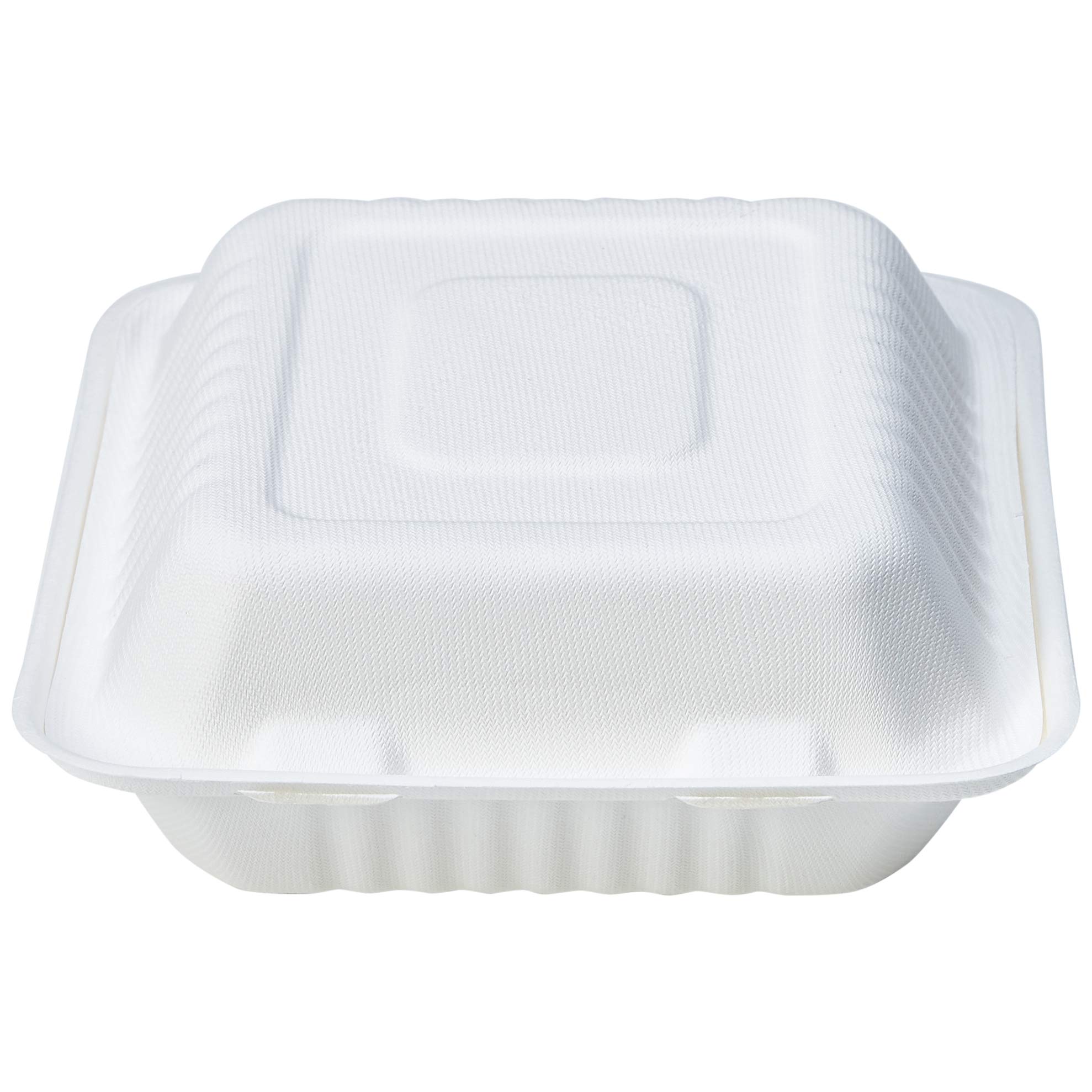 Amazon Basics 3-Compartment Clamshell Hinged Food Container, Pack of 50, White, 8