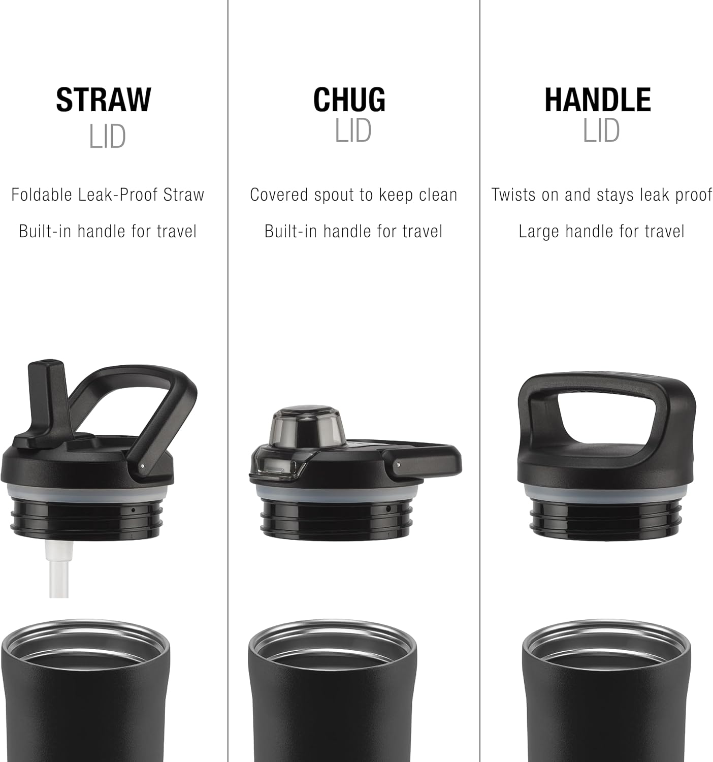 ZULU Base 32oz Stainless Steel Water Bottle with 3 Lids- Straw, Chug, Twist | Double Walled and Vacuum Insulated Metal Thermos | For Gym, Outdoor | Built in Carry Loop, Dishwasher Safe, Guac - Image 3