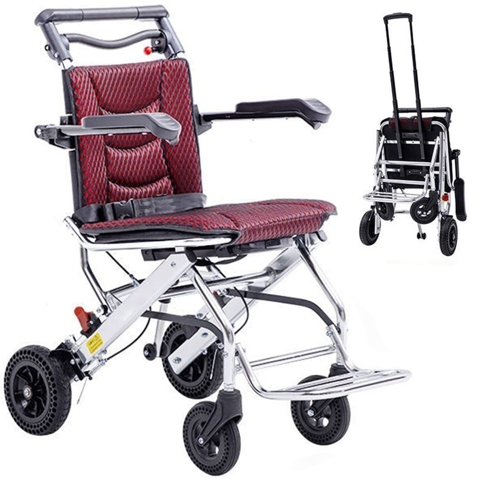 Travel Wheelchair with Luggage Cart, Portable Folding Wheelchair, Ultralight Wheelchair for The Elderly and Children (with Bag) (Size : 34.3 * 15.7 * 32.7)