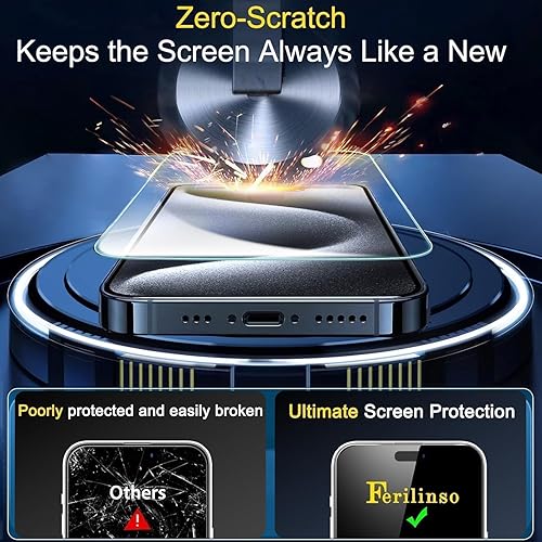 Miniatura 4 de Ferilinso Paquete de 4 protectores de pantalla para iPhone 15 Pro con 4 protectores de lente de cámara de vidrio templado, compatible con fundas de