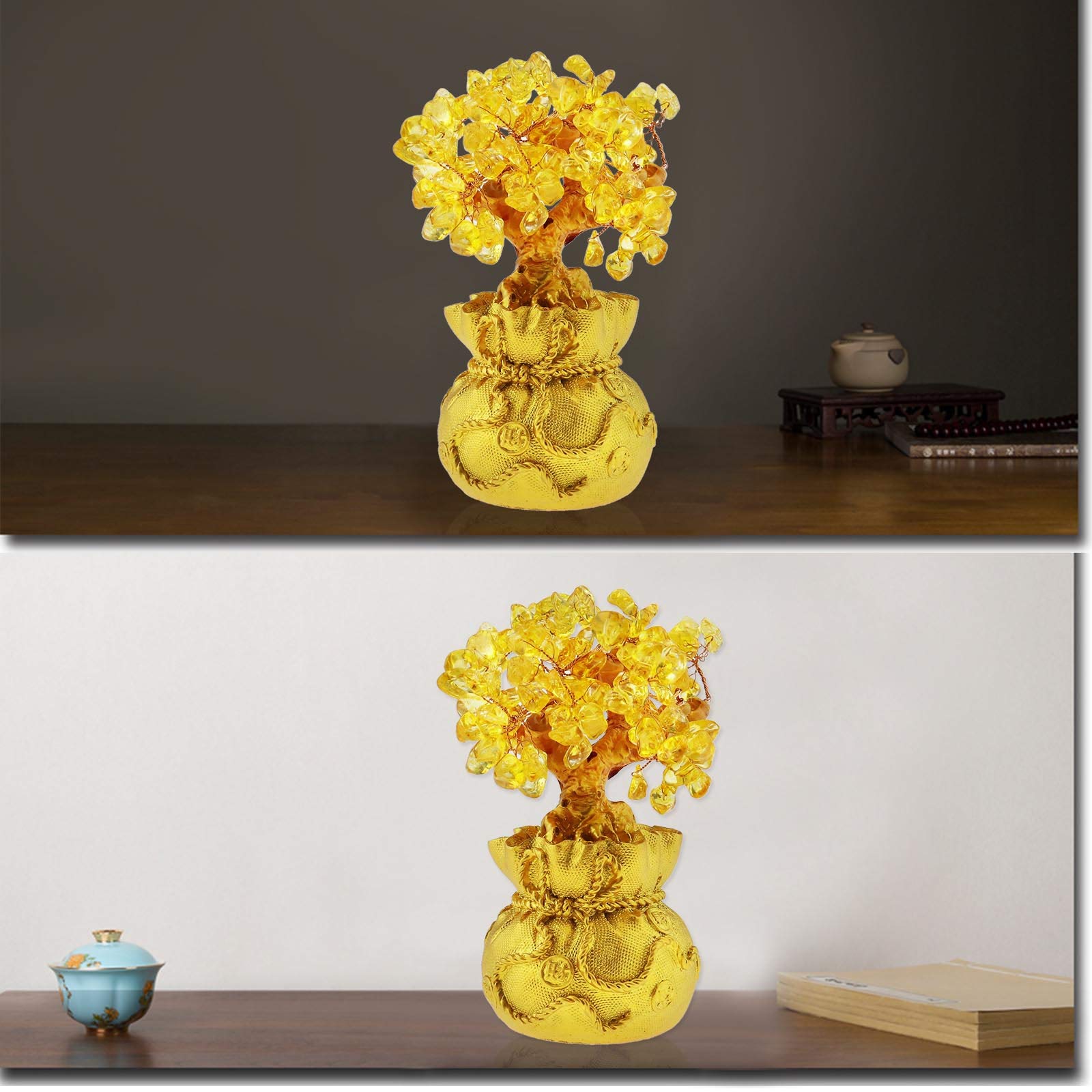 SING F LTD Feng Shui Money Luck Stone Tree Crystal Art Decoration Office Living Room Good Luck Best Gift Yellow
