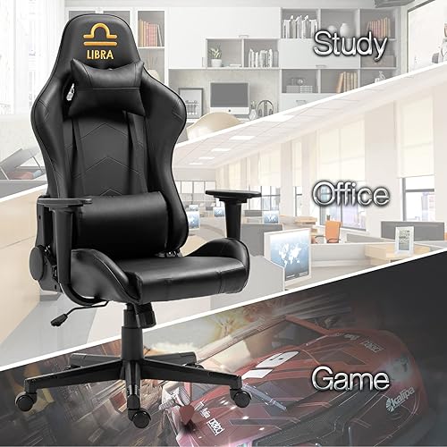 Miniatura 134 de Modern-Depo Black Virgo Zodiac - Silla de juegos con diseño ergonómico, giratorio y reclinable ajustable, capacidad de carga de 330 libras Virgo