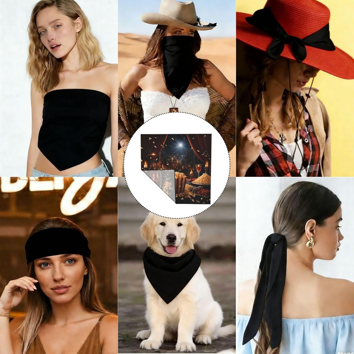 Cooling Bandanas for Men Women Square Hair Scarf 22" x 22" Novelty Headband Movie Night Party Neckerchief