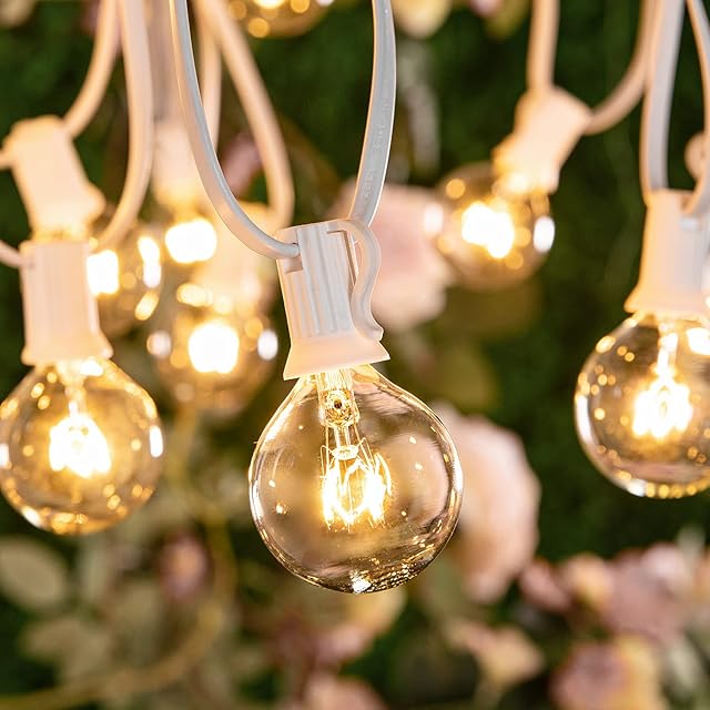 Outdoor String Lights 8.6 M / 28 Feet G40 Globe Patio Lights with 27 Edison Glass Bulbs (2 Spare), Waterproof Connectable Hanging Lights for Backyard Porch Balcony Party Decor, E12 Socket Base, White