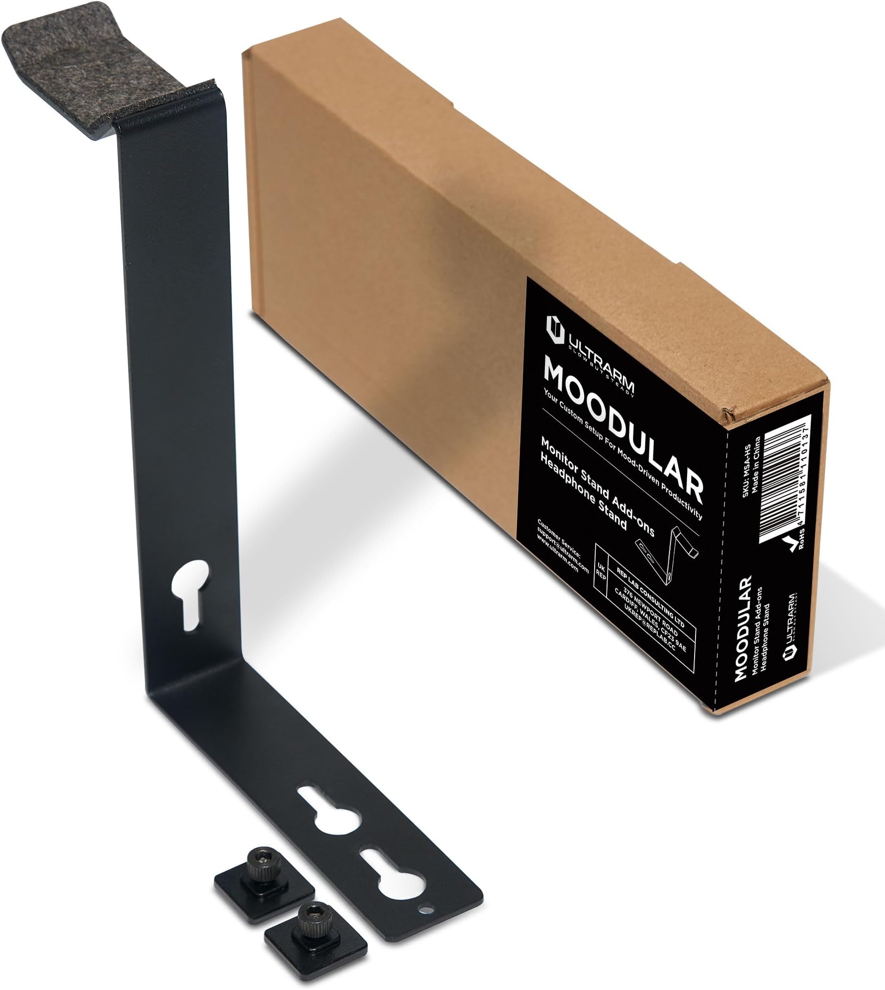 Moodular Wooden Monitor Stand Add-ons Headphone Mount [Accessory Only - Requires Moodular Wooden Monitor Stand Slide Rails for Use] Black MSA-HS