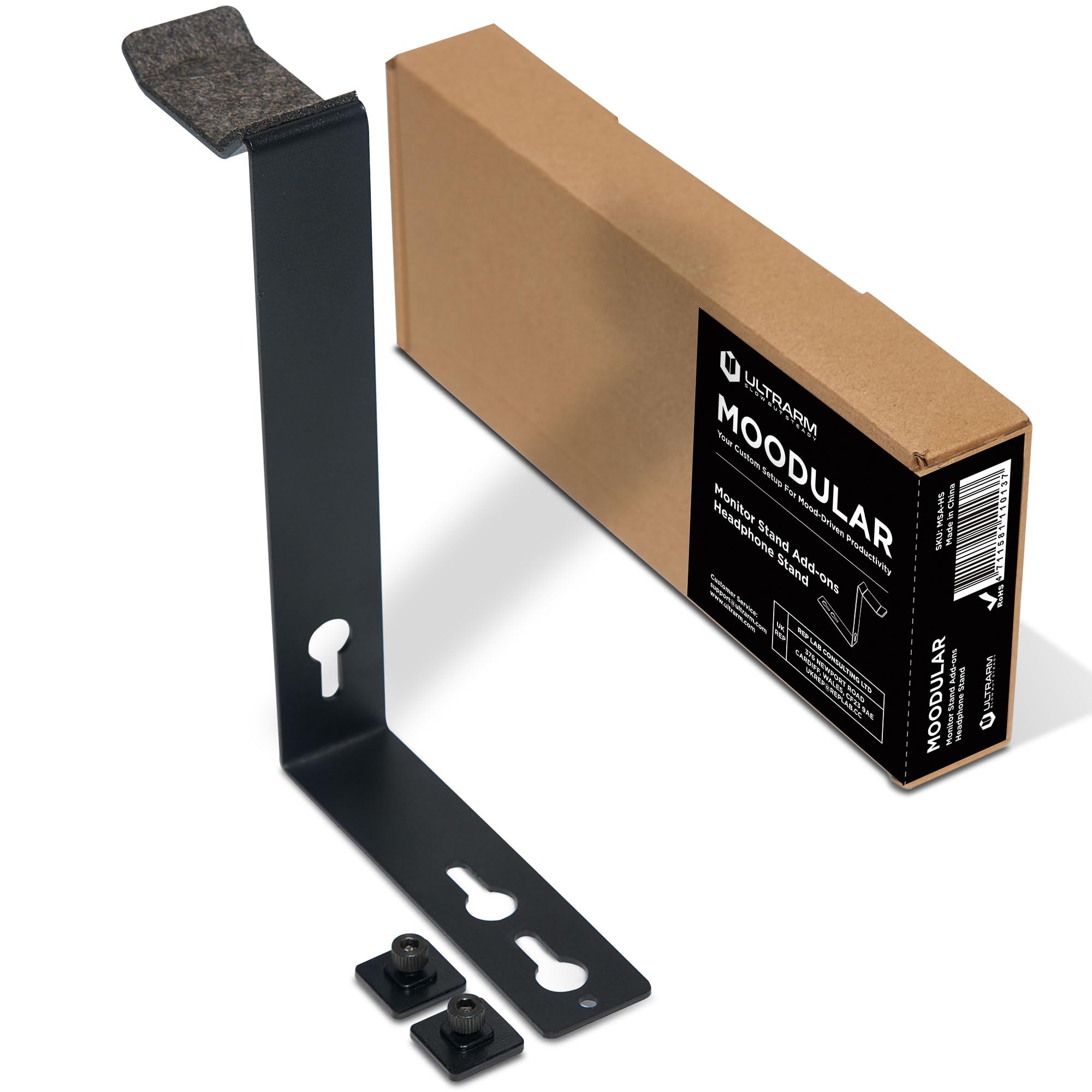 ULTRARM Moodular Wooden Monitor Stand Add-ons Headphone Mount [Accessory Only - Requires Moodular Wooden Monitor Stand Slide Rails for Use] Black MSA-HS