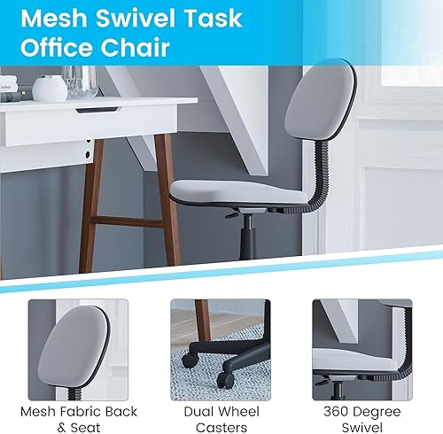 Miniatura 4 de Flash Furniture Harry Silla giratoria de oficina con respaldo bajo  Silla de estudiante gris ajustable con asiento y respaldo de malla acolchada