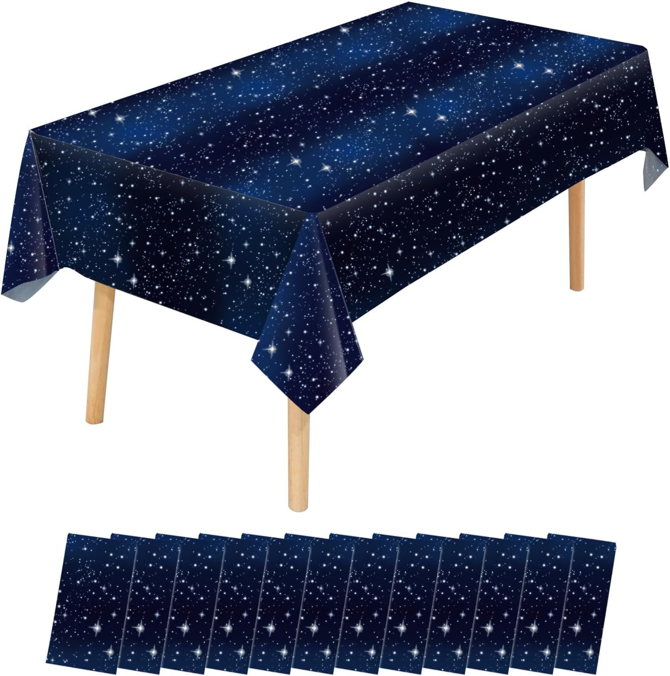 12 Pack Space Tablecloth Starry Night Tablecloth, Disposable Plastic Galaxy Table Cover, 54 X 108 Inch Space Themed Party Supplies for Birthday Parties Decorations (Blue)