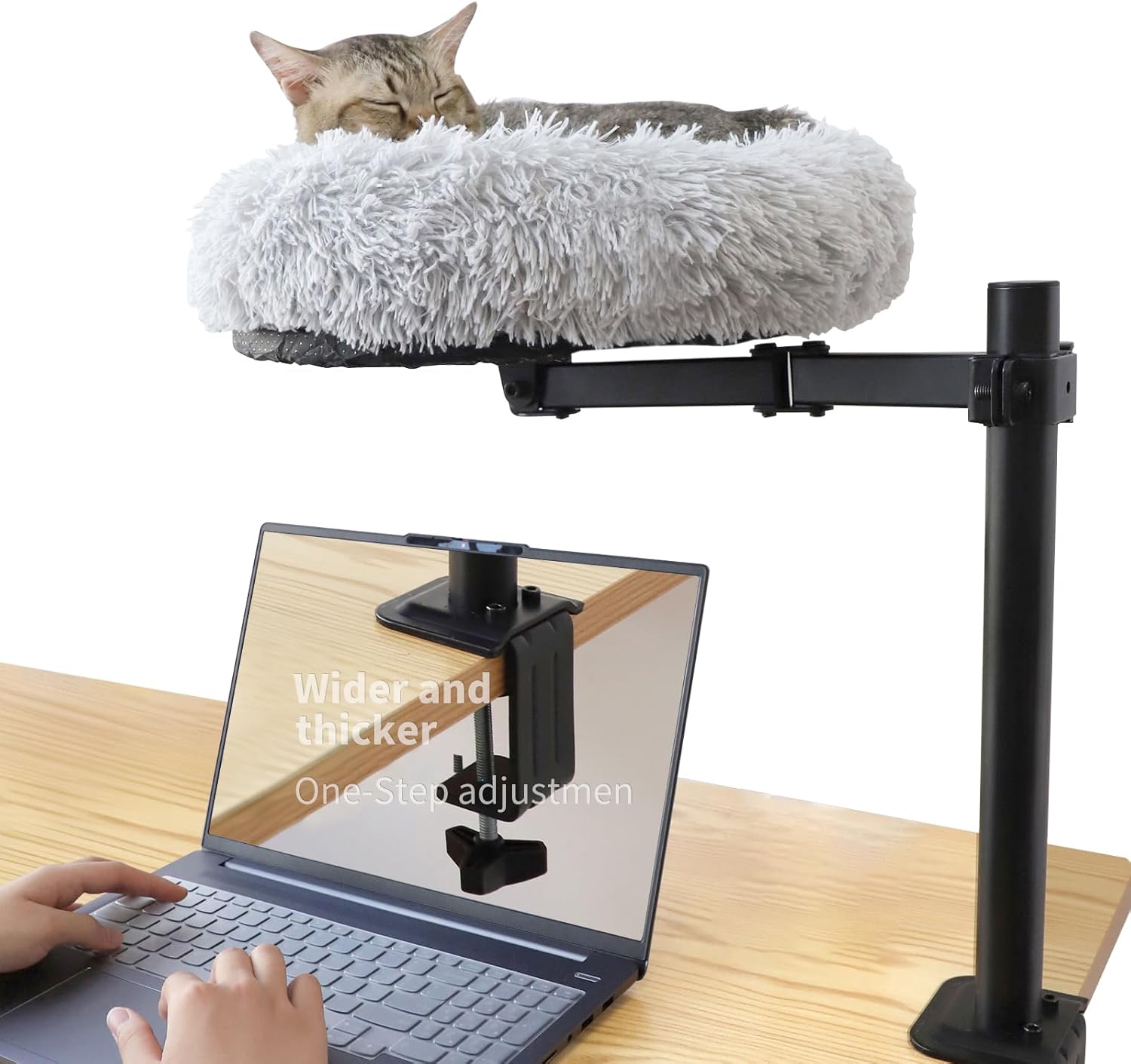HengLiSam 18'' Cushion Desk Cat Bed Mount, Cat Table for Desk with Rotatable Metal Elevated Mount, Cozy Soft Plush Pet Cushion for Home Office Living Room Study