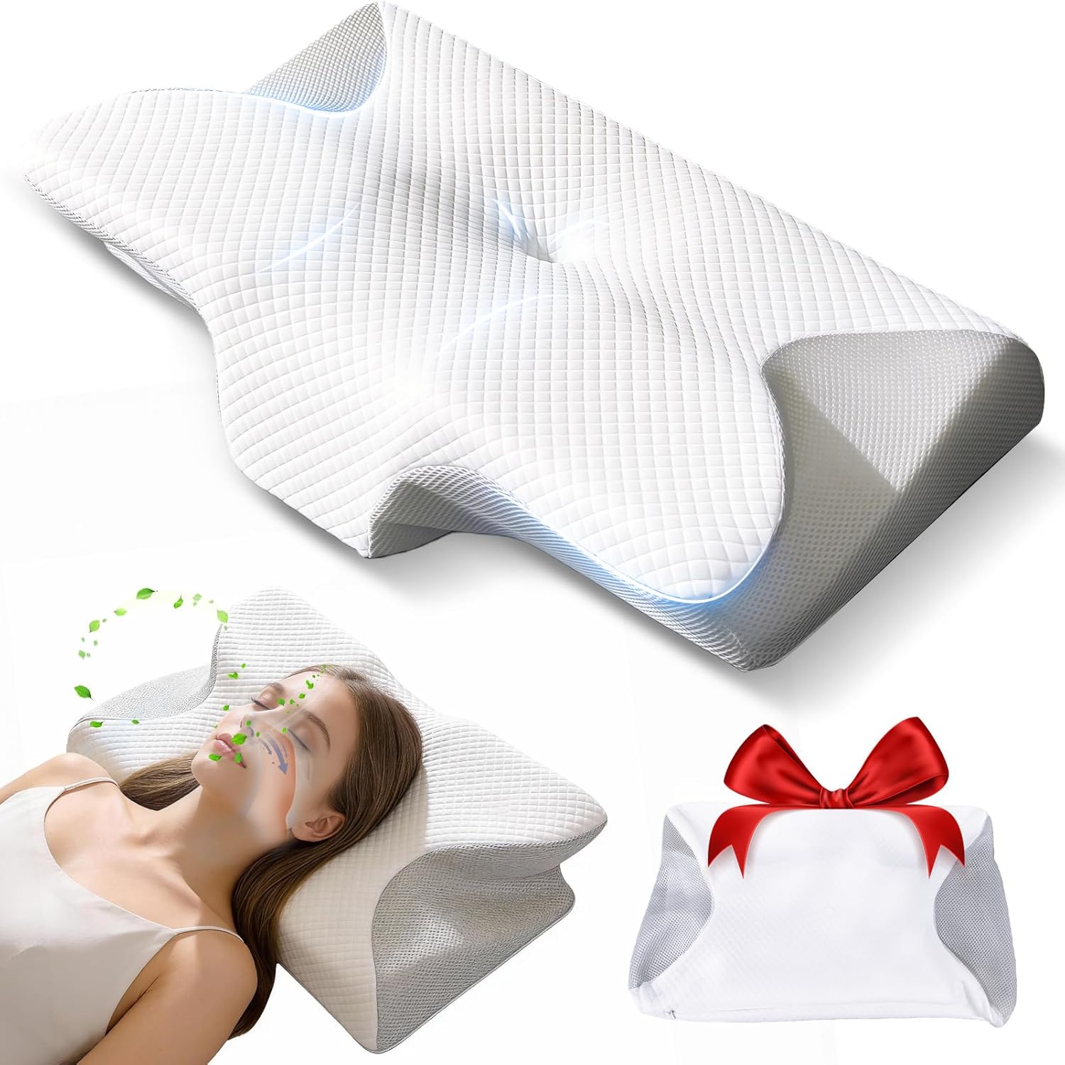 Neckhaven Pillow Snoring for Sleeping Ergonomic Sleep Apnea Pillow with Memory Foam Cervical Neck Pillow for Pain Relief with Pillowcase (Gray)