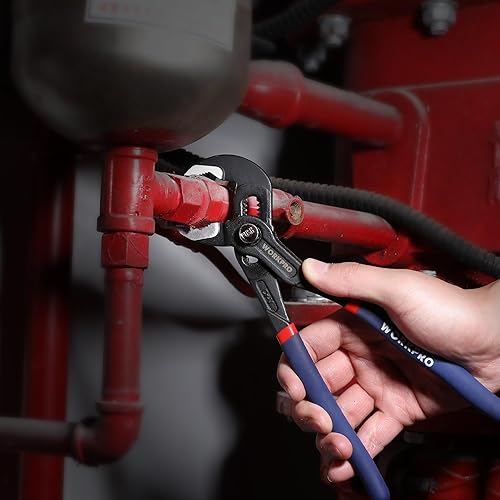Miniatura 7 de WORKPRO Juego de 2 alicates para juntas ranuradas, alicates de bomba de agua ajustables rápidos de 7 y 10 pulgadas, alicates de lengüeta y ranura